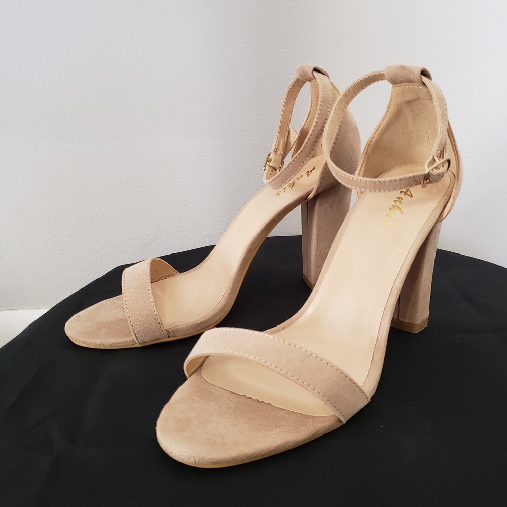 Ankis Women‎ Faux Suede Heels Sandals Shoes SIZE 9B Wedding Ankle Strap Open Toe
